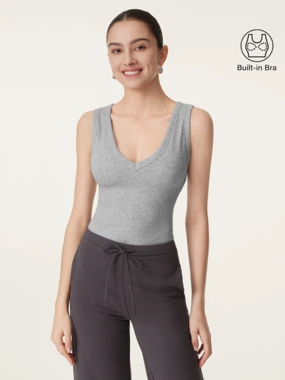 NWOT! Women's OGL Gray Ribbed V-Neck Tank w/Built-in Bra - SMALL